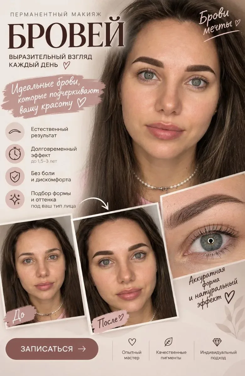 ✨ Перманентный макияж бровей и губ — твоя красота без лишних усилий! 💋