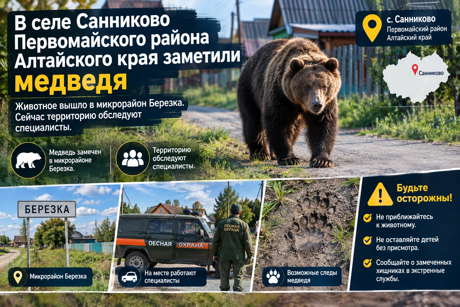❗️В селе под Барнаулом заметили медведя