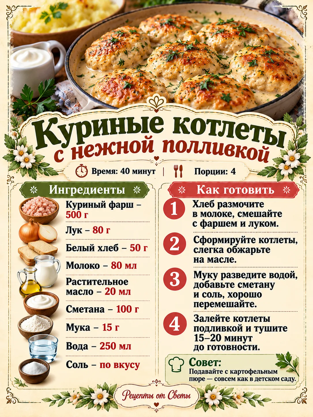 🍗 Румяные куриные котлетки с нежной начинкой, которые хочется съесть прямо со сковородки!