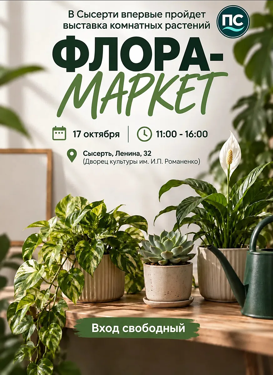 🌿Любителям комнатных растений: в Сысерти впервые пройдёт «ФЛОРА-МАРКЕТ»