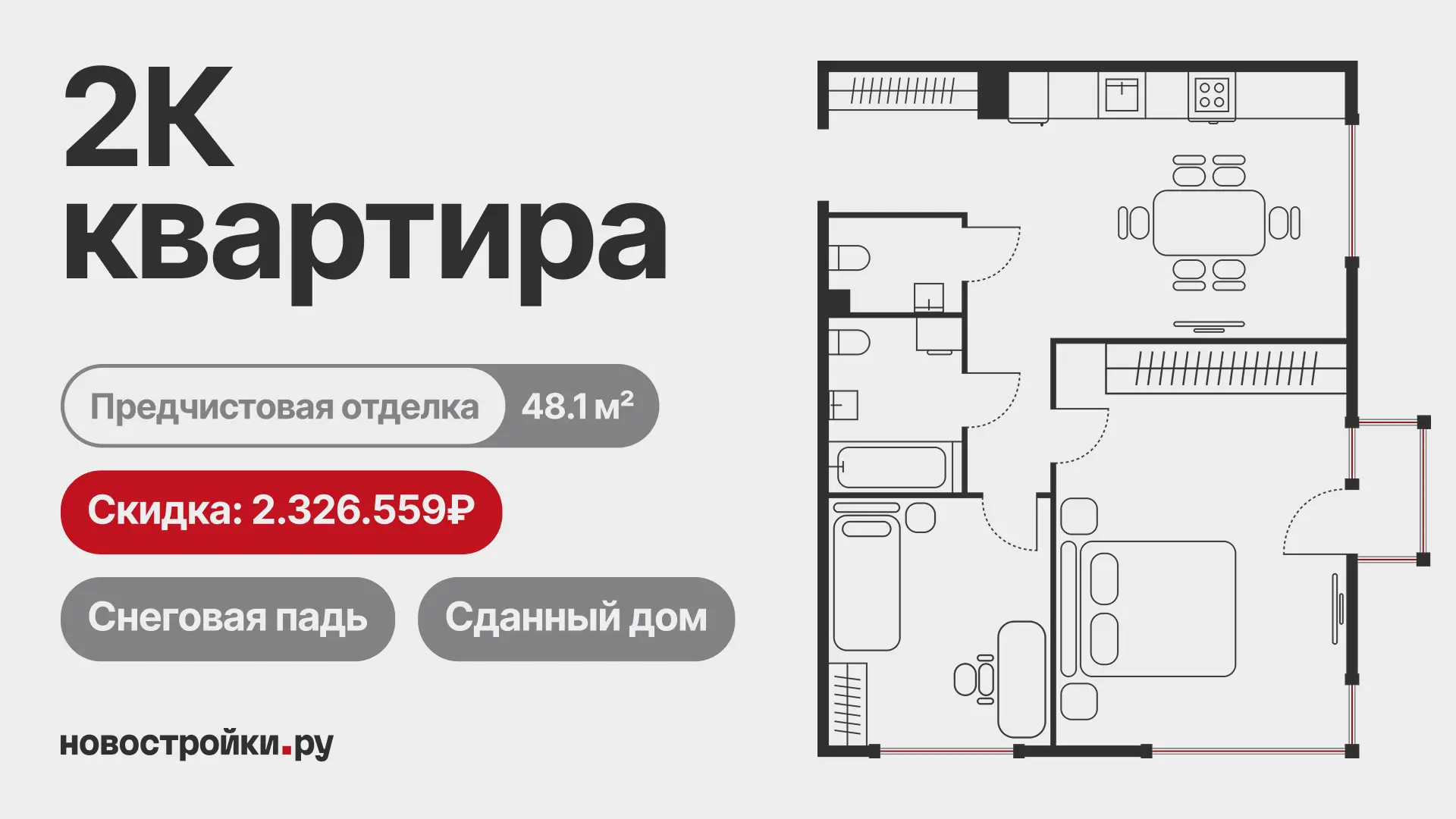 Дом уже сдан, а скидка 2,3 млн ₽ на квартиру всё ещё действует