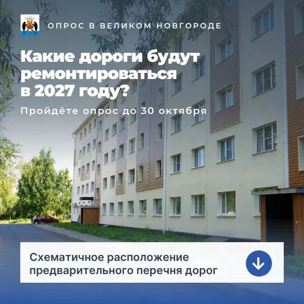 ❗ Новгородцы могут выбрать, какие дороги будут ремонтироваться в 2027 году