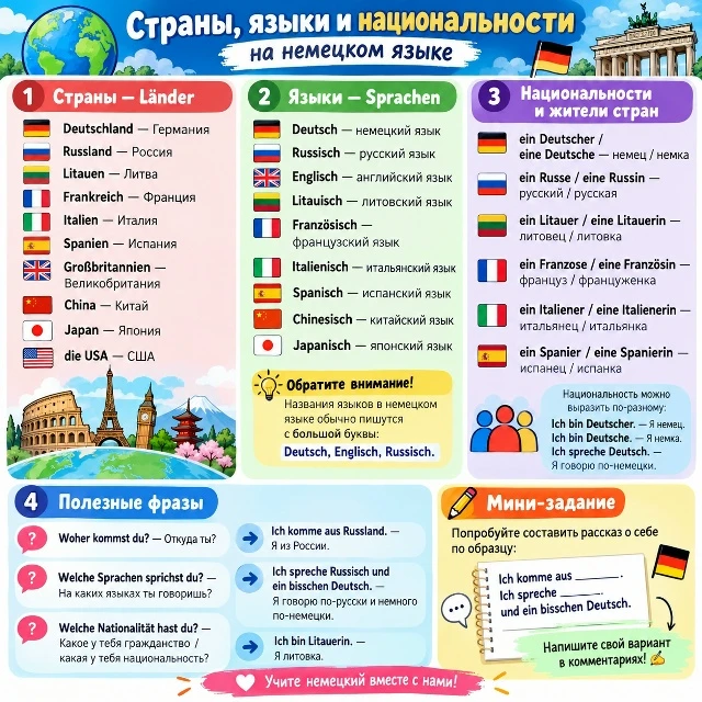 🌍 Страны, языки и национальности на немецком языке