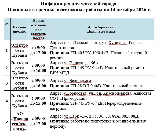 📌Информируем Вас о плановых работах на 14.10.2026