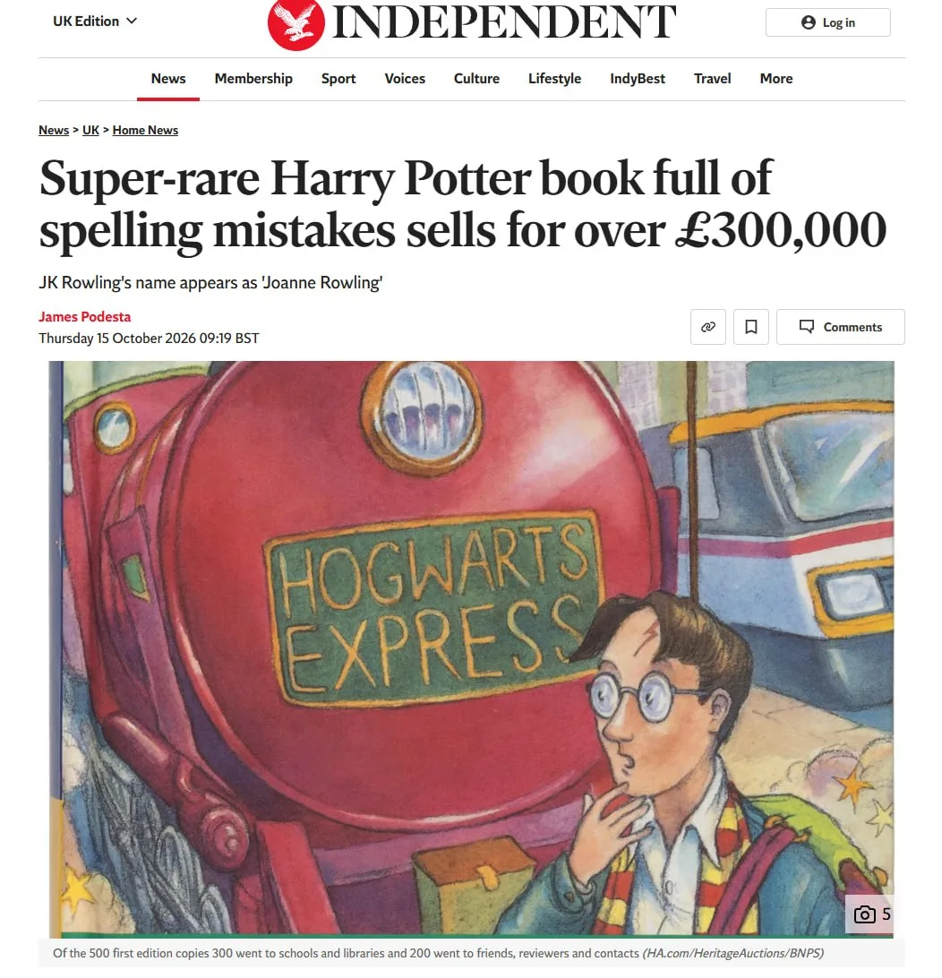 Опечатки на вес золота: редкую книгу о Гарри Поттере продали за 300 тысяч фунтов.