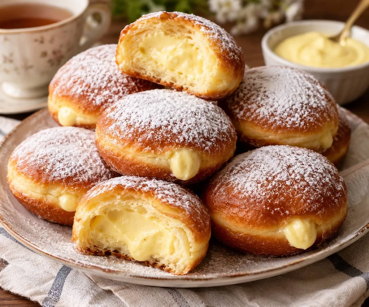 Пончики на сковороде с заварным кремом — вкус детства.