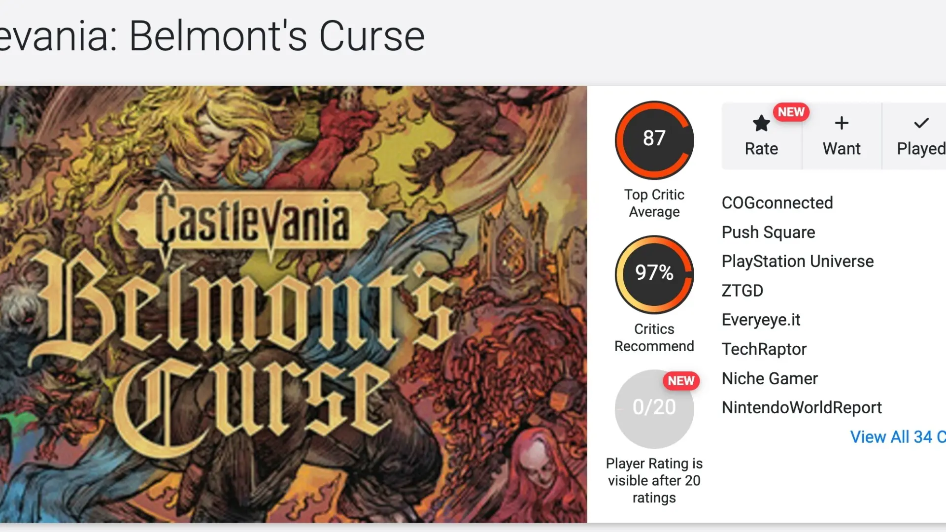 Castlevania: Belmont's Curse стала одной из самых высокооцененных частей серии — 87 бал...