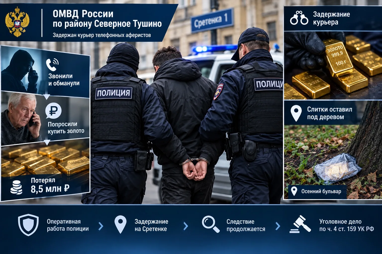 🕵️‍♂️ Слитки под деревом: столичные полицейские задержали курьера телефонных аферистов...