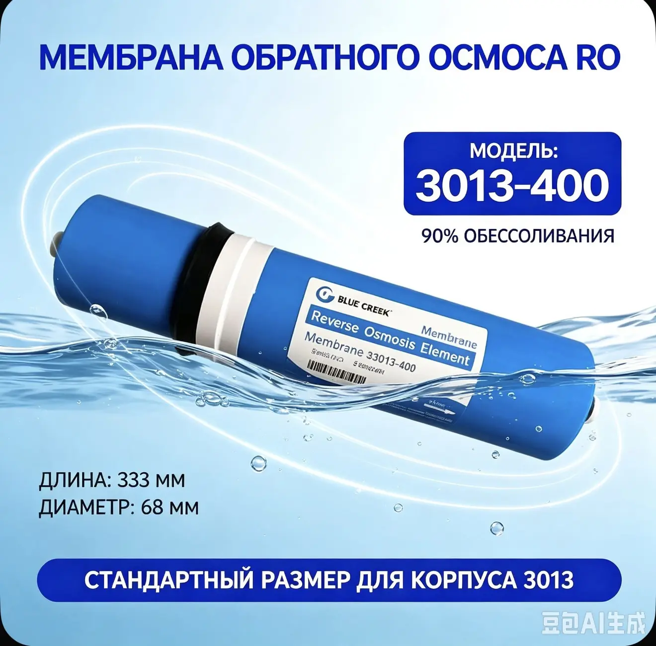 Мембрана обратного осмоса BLUE CREEK 3013-400, сменный фильтр для водоочистителя, станд...
