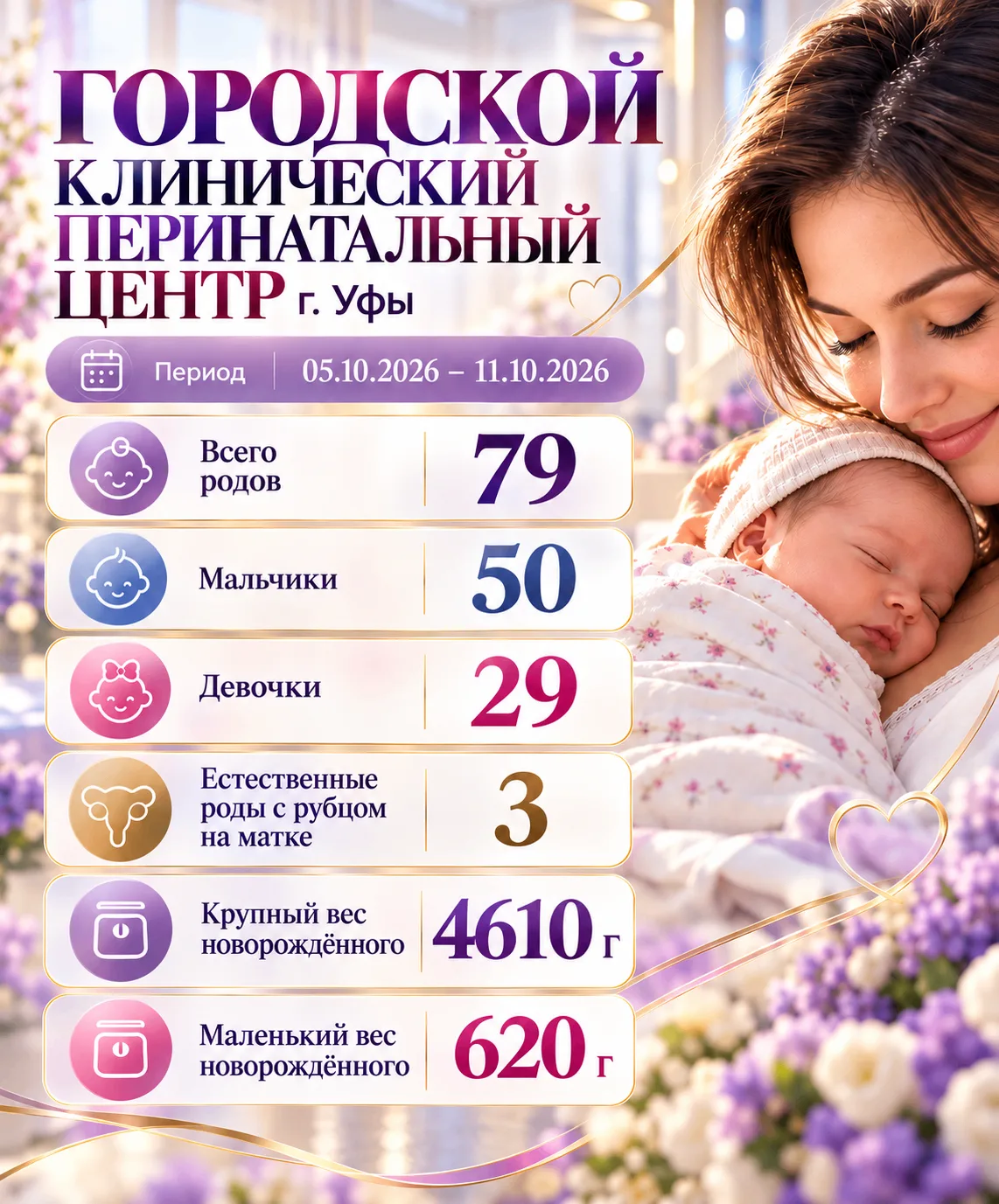 🏥 Итоги работы Городского клинического перинатального центра г. Уфы за неделю