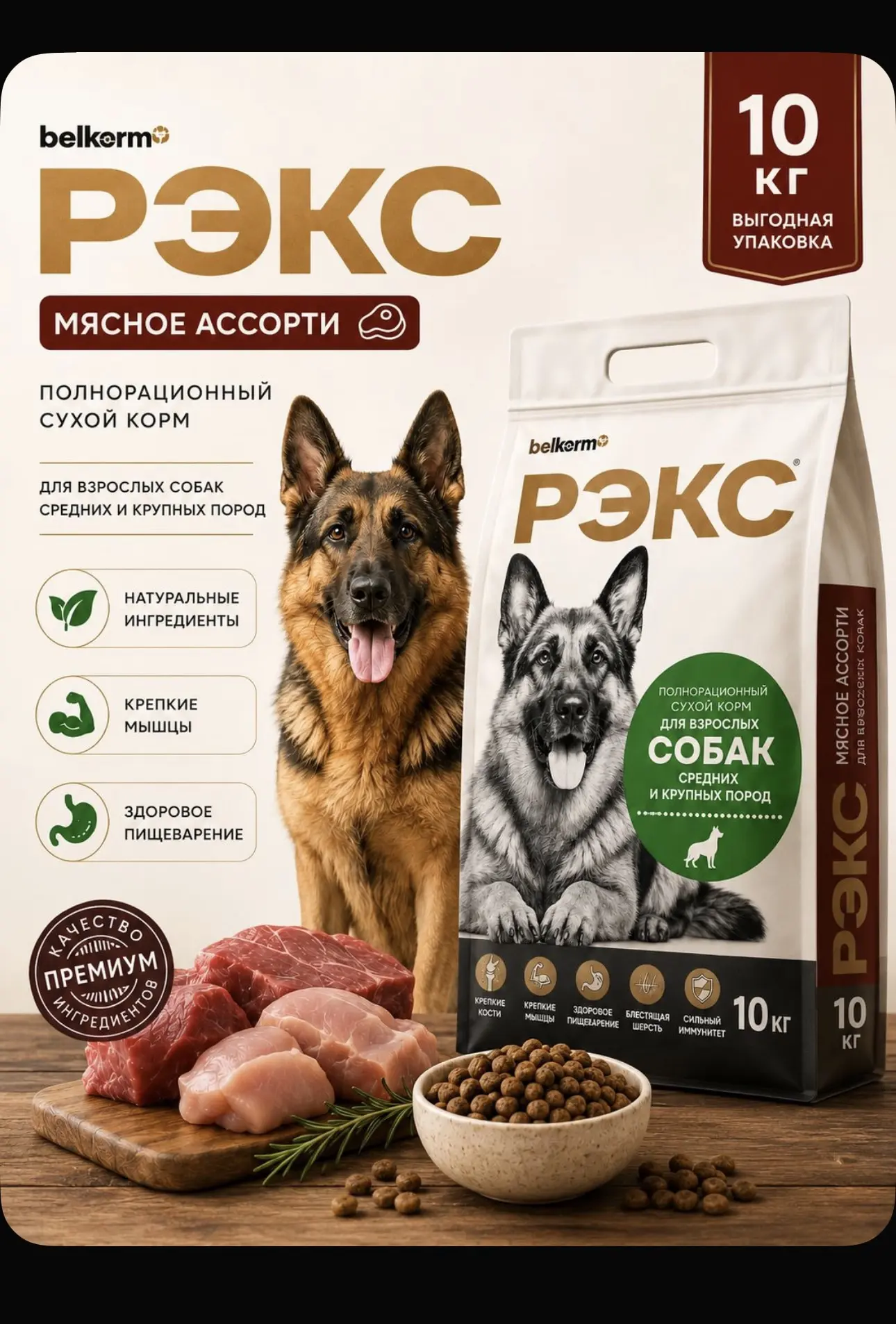 Полнорационный сухой корм для собак Рэкс (Рекс 10 кг)