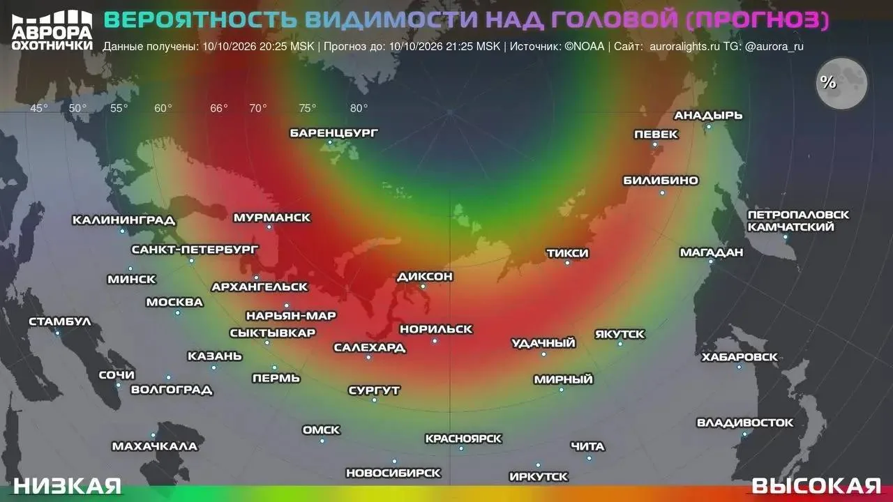 Этой ночью там, где будет ясно, можно будет увидеть Северное сияние.