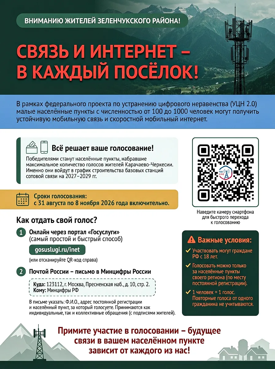Жители Зеленчукского района могут принять участие в голосовании за проведение сотовой с...