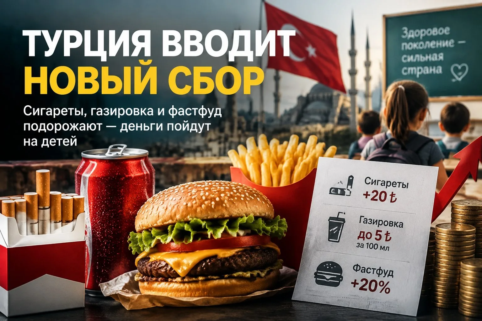 🚬 Турецкий Минздрав может ввести новый сбор на сигареты, газировку и фастфуд.