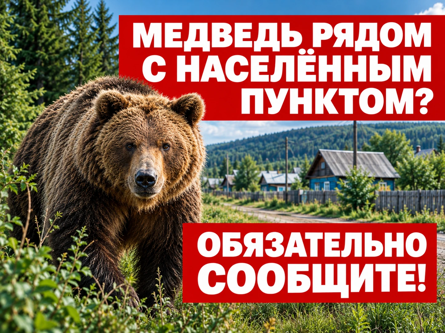 ⚠️ Если медведь появился рядом с населённым пунктом или зашёл в него, обязательно сообщ...