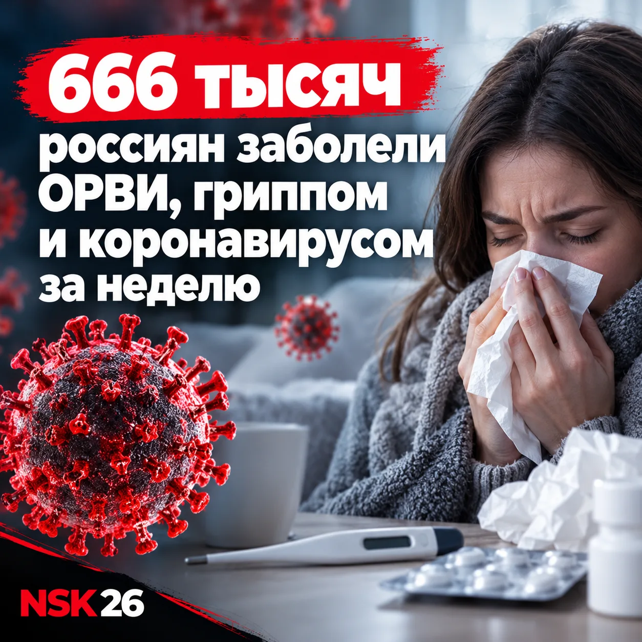 🦠 666 тысяч россиян заболели ОРВИ, гриппом и коронавирусом всего за неделю, сообщает Р...