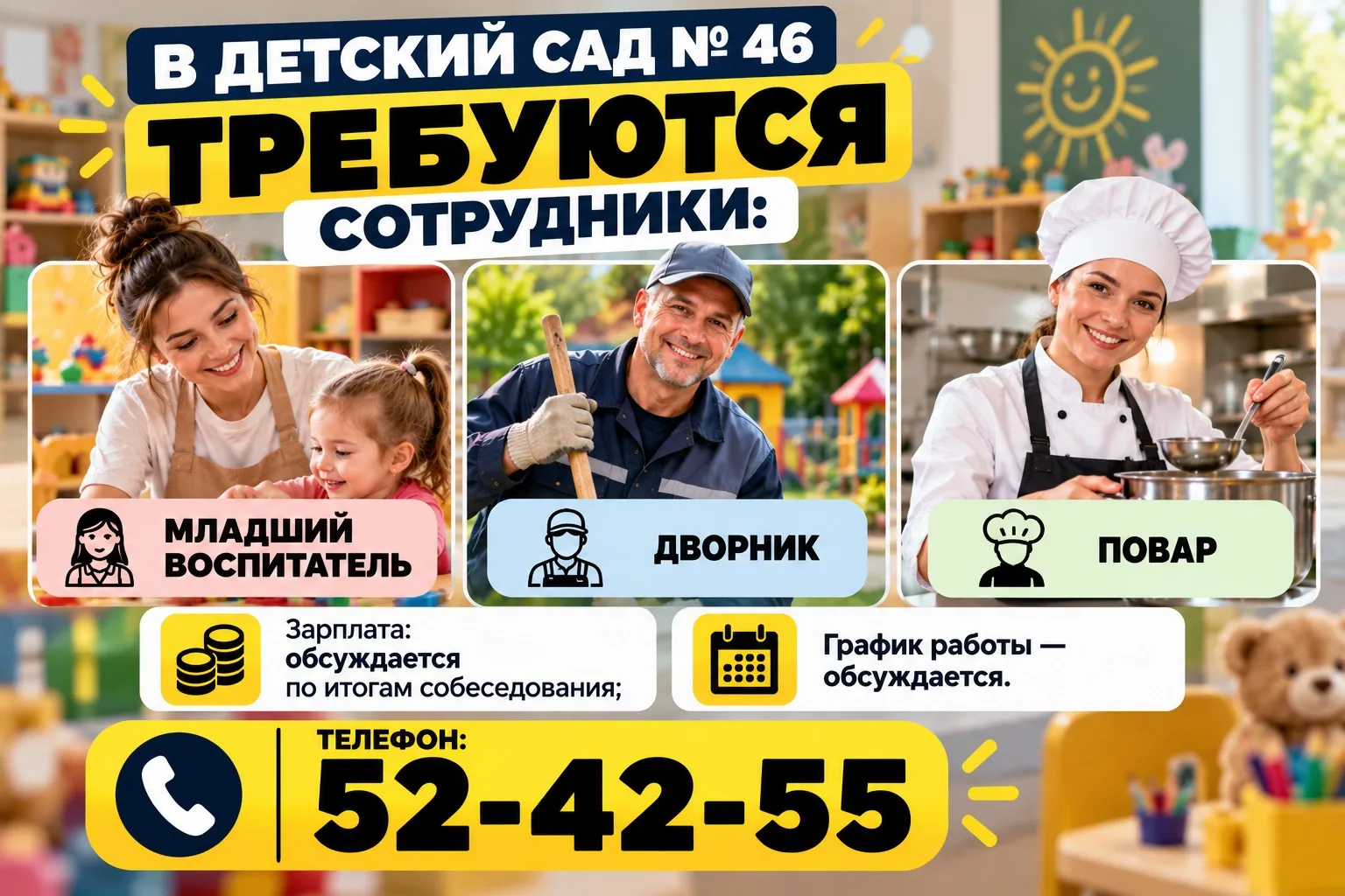 В детский сад № 46 требуются сотрудники:
