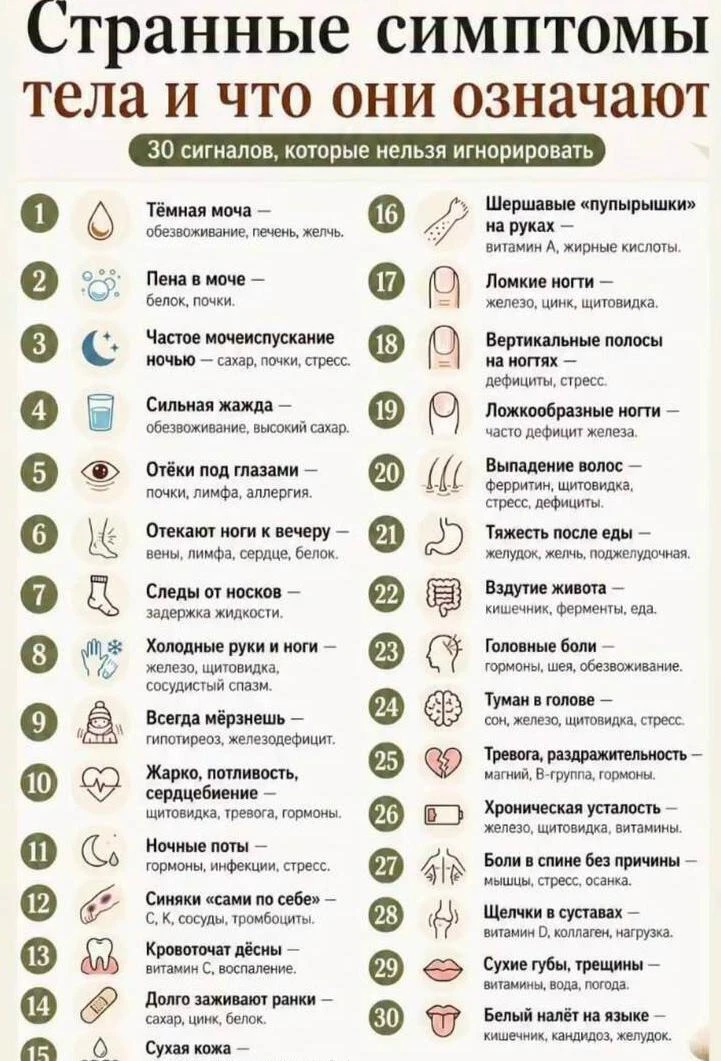 Странные симптомы тела и что они означают.
