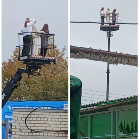 😨 Саратовские чиновницы устроили воздушную прогулку на муниципальном подъемнике
