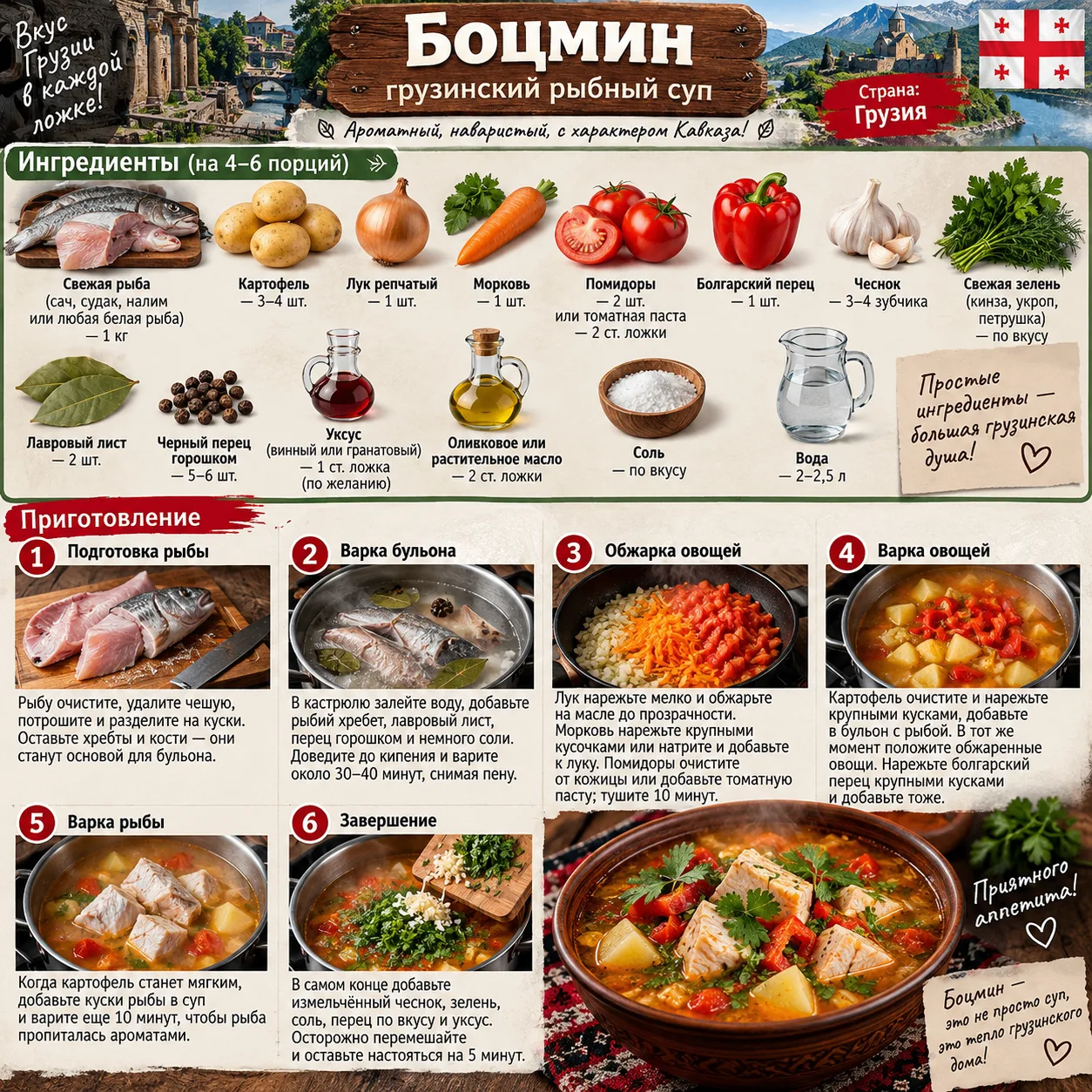 Боцмин — грузинский рыбный суп                                                         ...