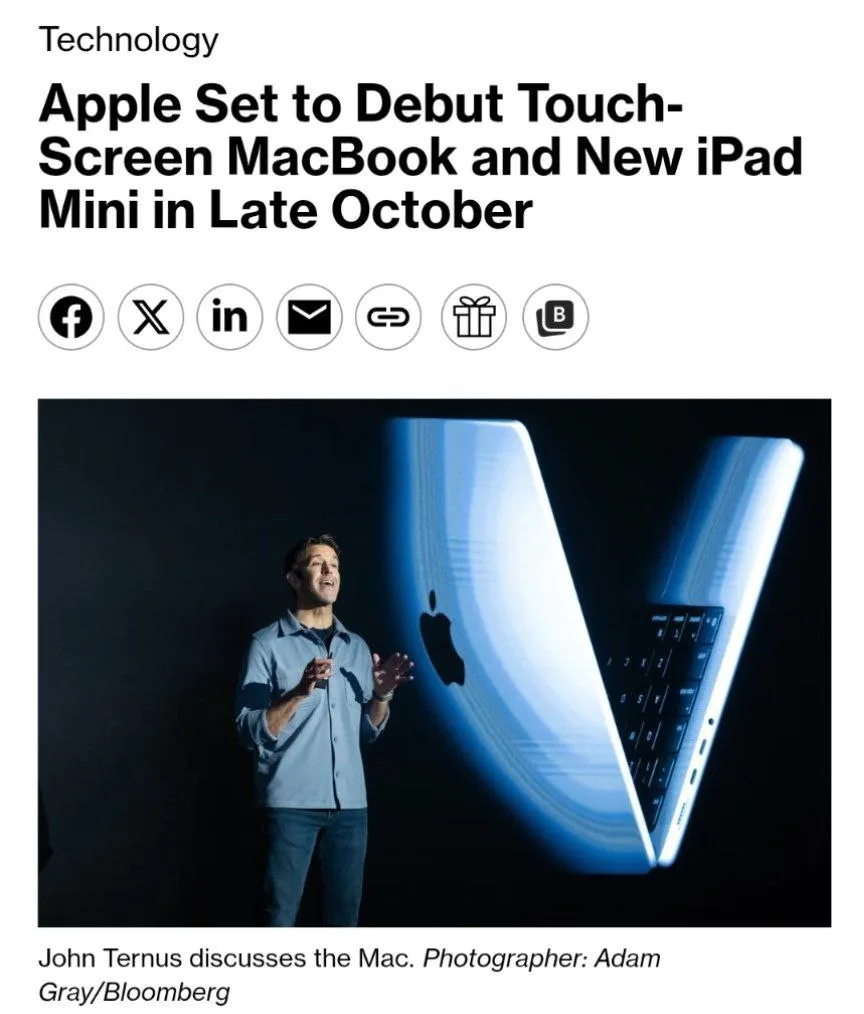 Apple все-таки покажет MacBook с сенсорным экраном уже в конце октября