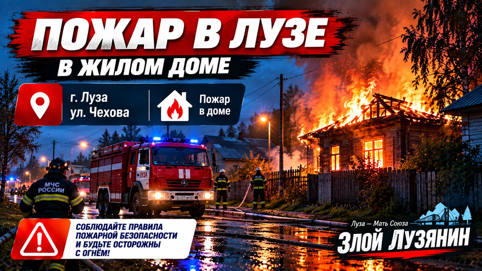🔥 За прошедшие сутки в Лузе произошёл пожар в жилом доме