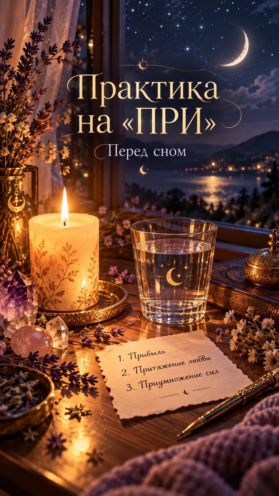 🌒 Практика-ритуал перед сном «При-нимаю, При-влекаю, При-умножаю»