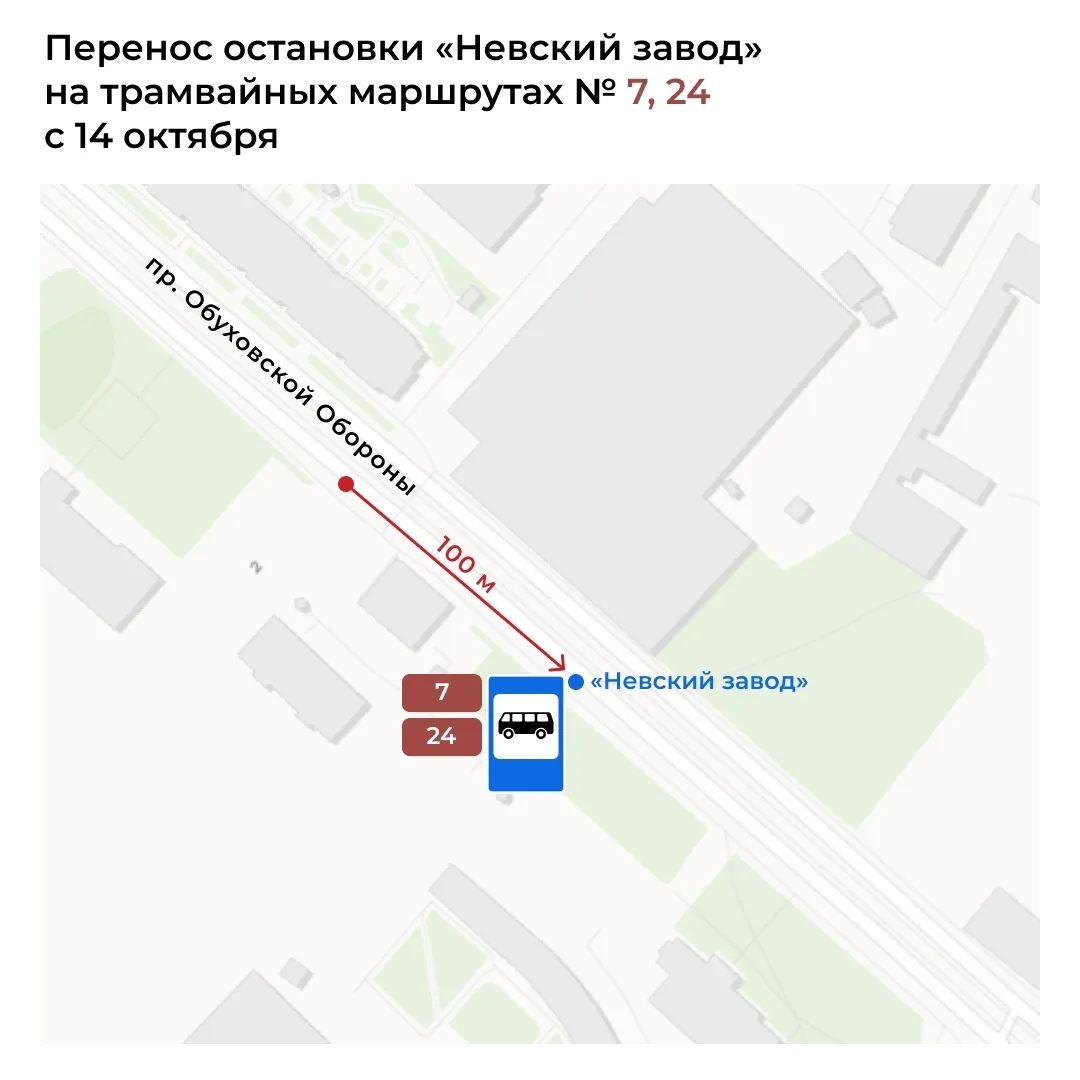 Остановка «Невский завод» трамваев № 7, 24 (при следовании к Володарскому мосту) из-за ...