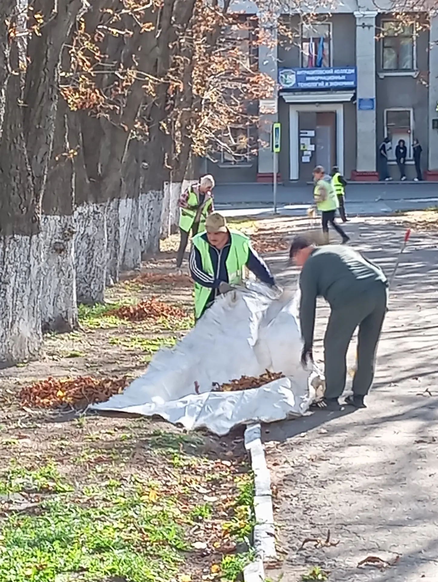 Подметание дорожек, чистка газонов от листвы и мусора в скв. Ленина.