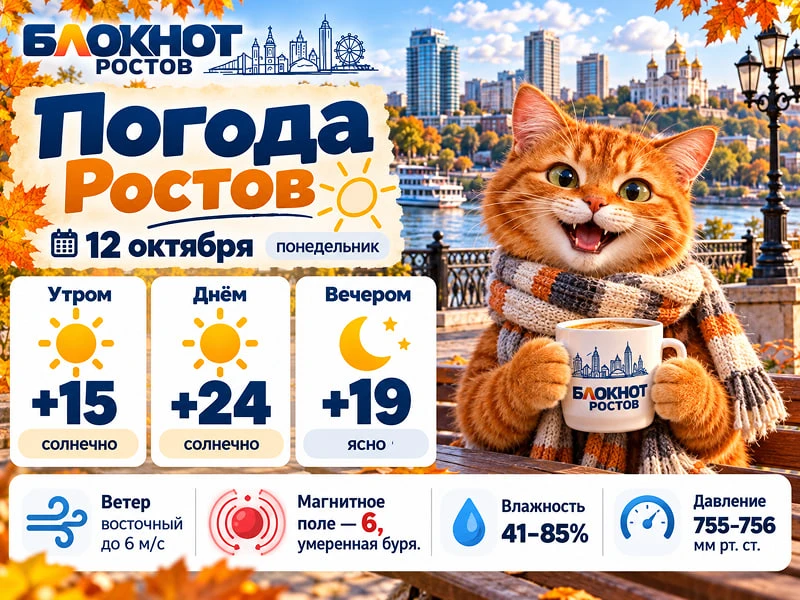До +24 градусов и умеренная магнитная буря ожидают Ростов 12 октября