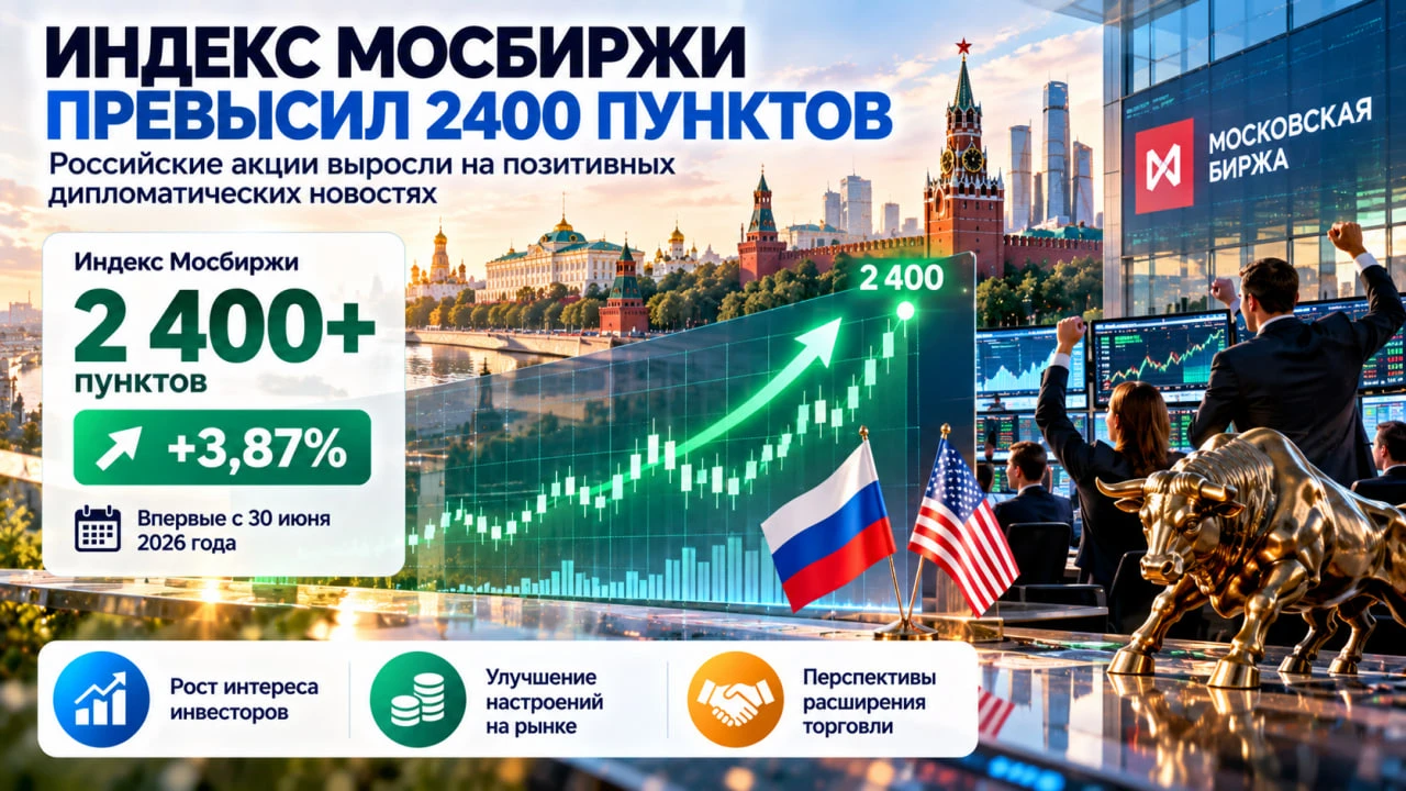 Индекс Мосбиржи превысил 2400 пунктов — российские акции резко выросли на позитивных ди...