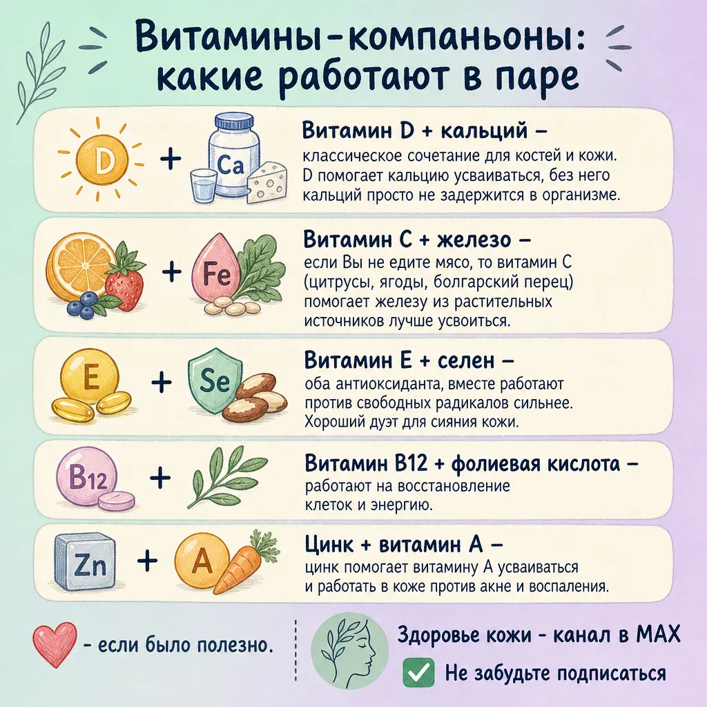 🤝 Витамины-компаньоны: какие работают в паре
