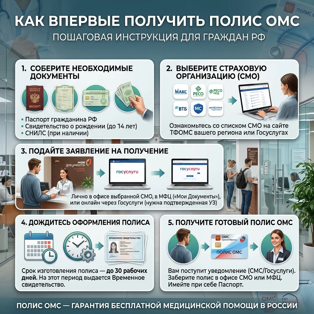 ❓Как получить полис ОМС впервые?