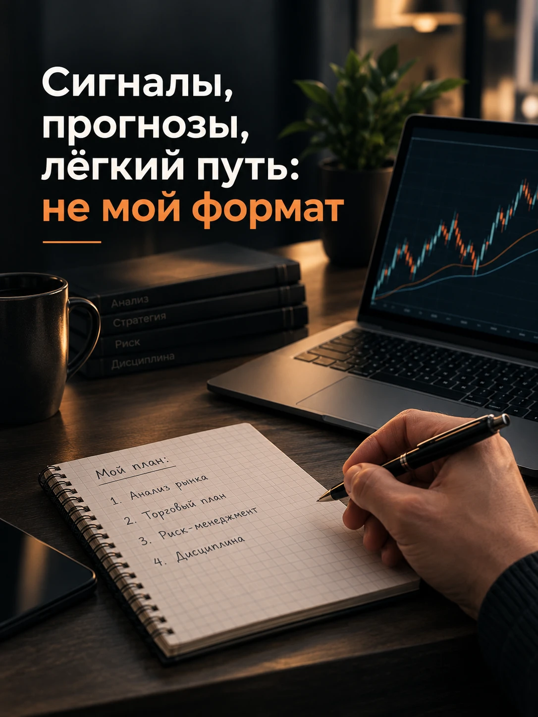 Курс не подойдёт, если вы ищете сигналы, прогнозы и лёгкий путь без правил.