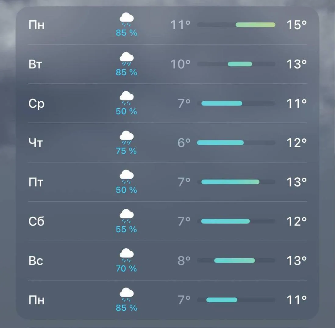 🌧️ Дожди будут идти в столичном регионе всю следующую неделю.