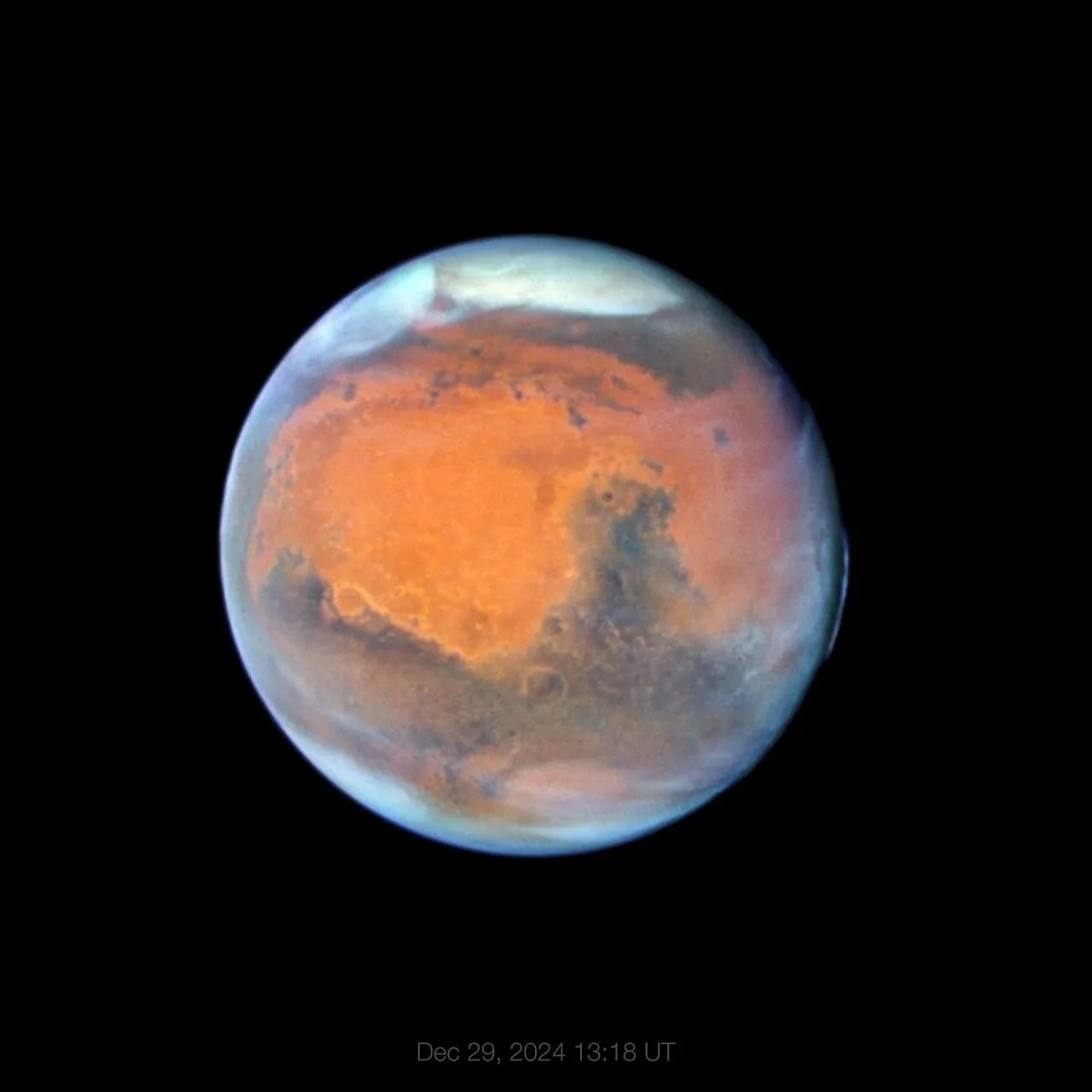 🌌 Красная планета на кадрах Хаббла от 28 и 30 декабря 2024 года
