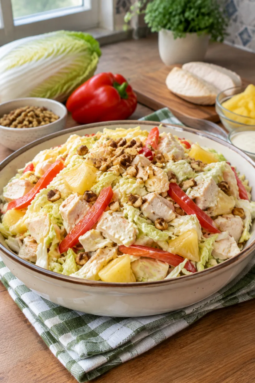 САЛАТ ИЗ ПЕКИНСКОЙ КАПУСТЫ С КУРИЦЕЙ И АНАНАСОМ: КАК ИЗБЕЖАТЬ СУХОСТИ ЗАПРАВКИ