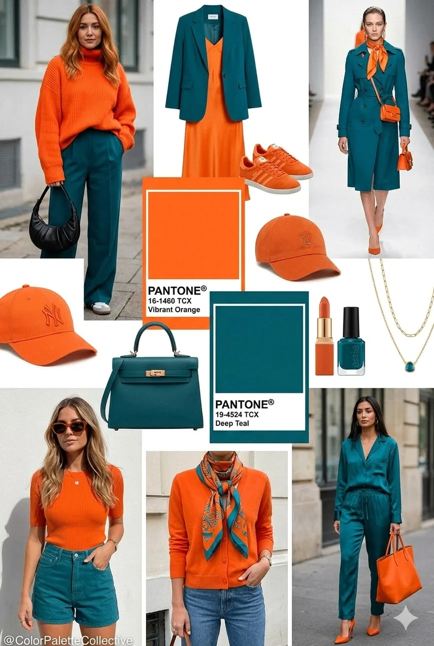 🍊 ➕ 👗 Контраст на миллион: оранжевый + глубокий тиловый