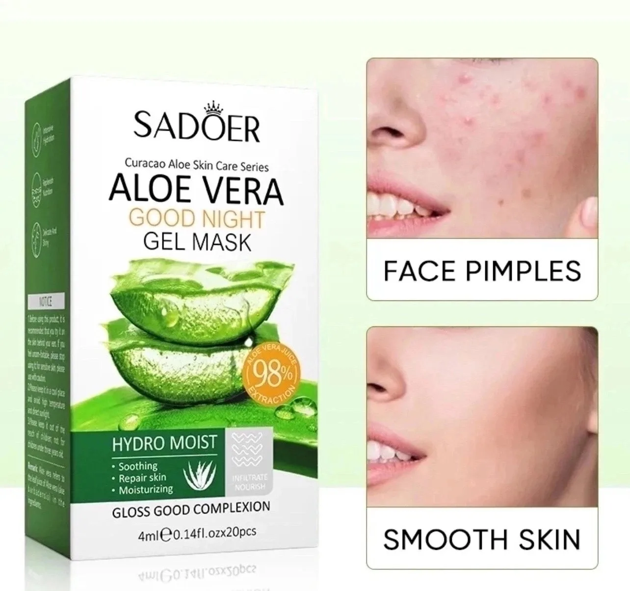 Ночная гелевая маска с алоэ вера от Sadoer Aloe Vera, 4мл.