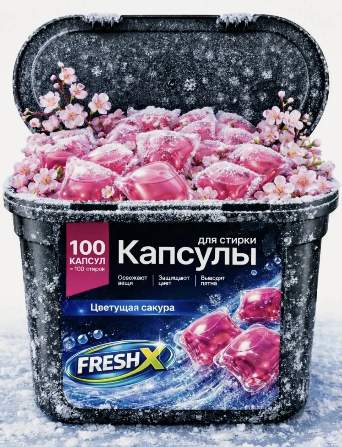 Капсулы для стирки белья с антибактериальным эффектом FRESH X, Цветущая Сакура, 100 шт