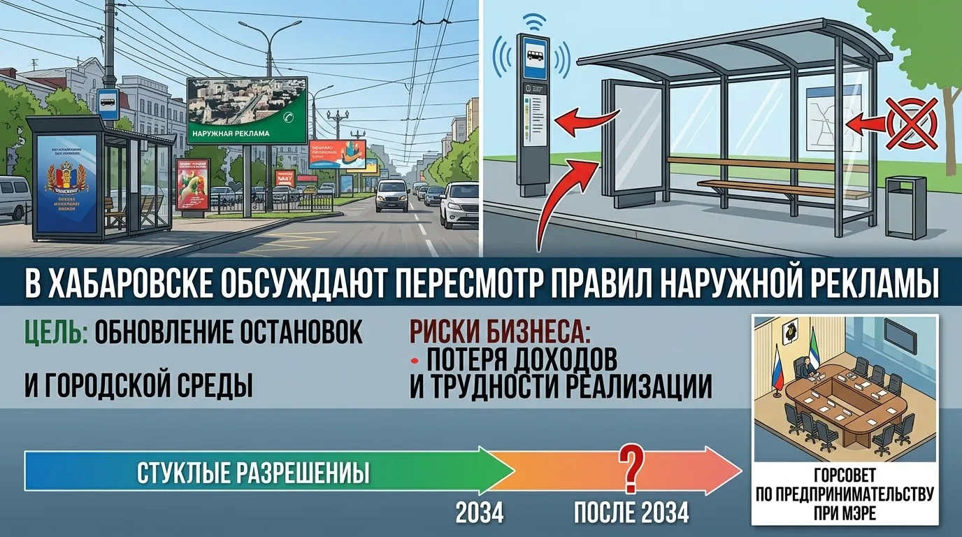 🏙️ В Хабаровске могут пересмотреть правила размещения наружной рекламы