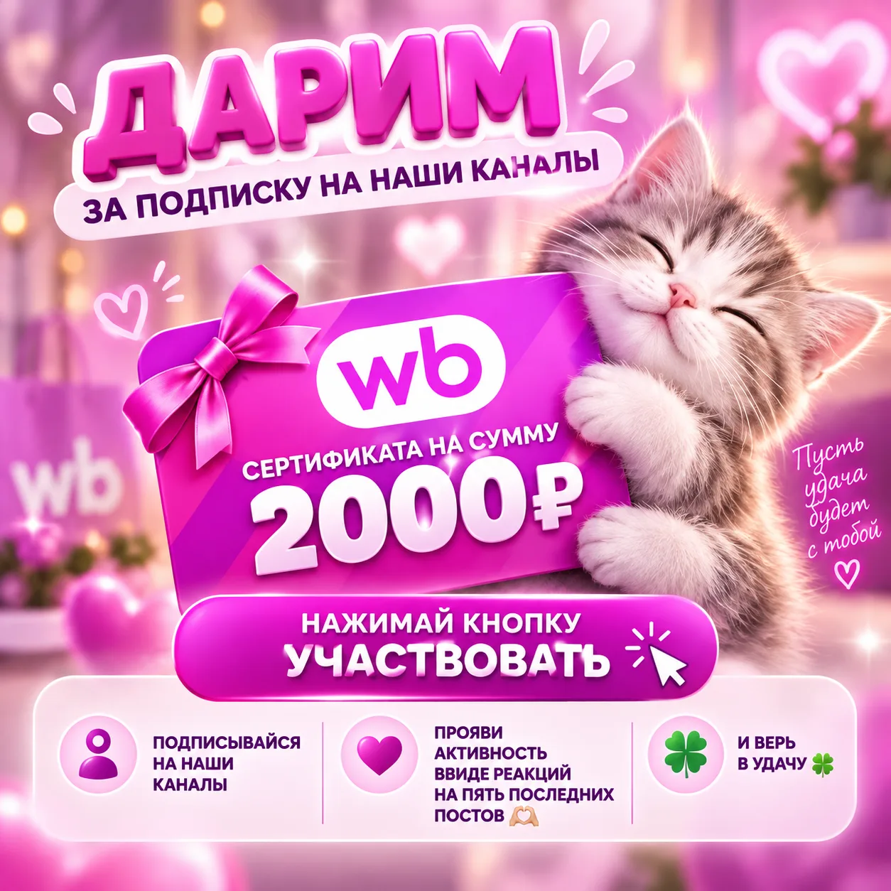 🎁 РОЗЫГРЫШ СЕРТИФИКАТА WILDBERRIES НА 2000₽!