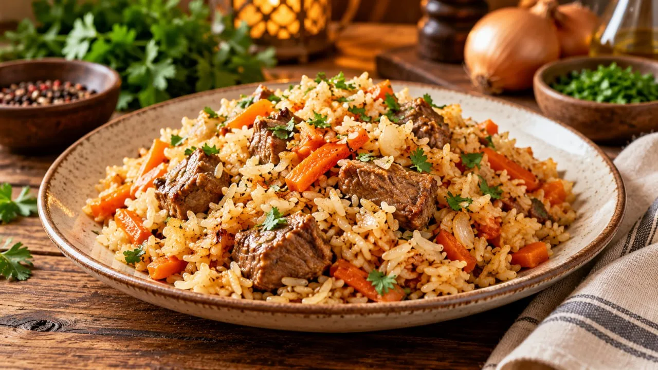 Ленивый плов со свининой и овощами