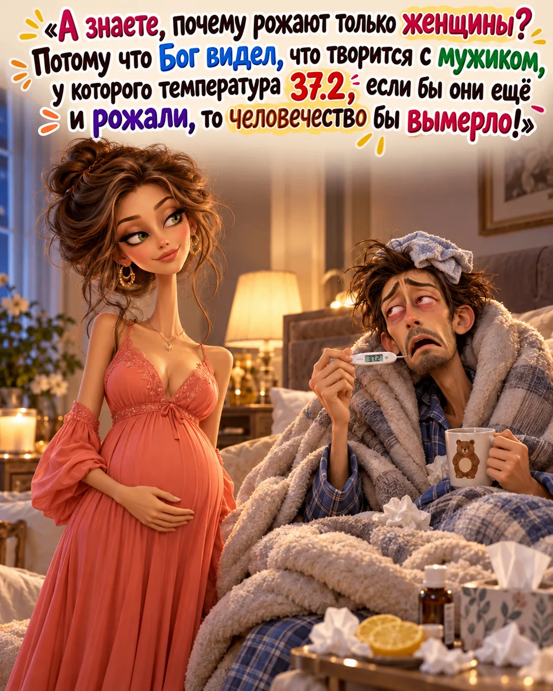 😂 Мужчина с температурой 37,2 уже прощается с жизнью и составляет завещание. Представл...