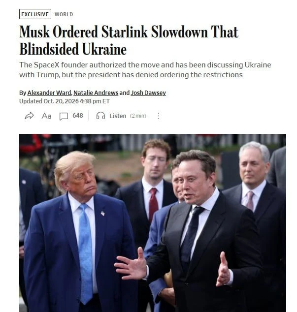 The Wall Street Journal: Маск лично распорядился ограничить скорость Starlink, что прив...