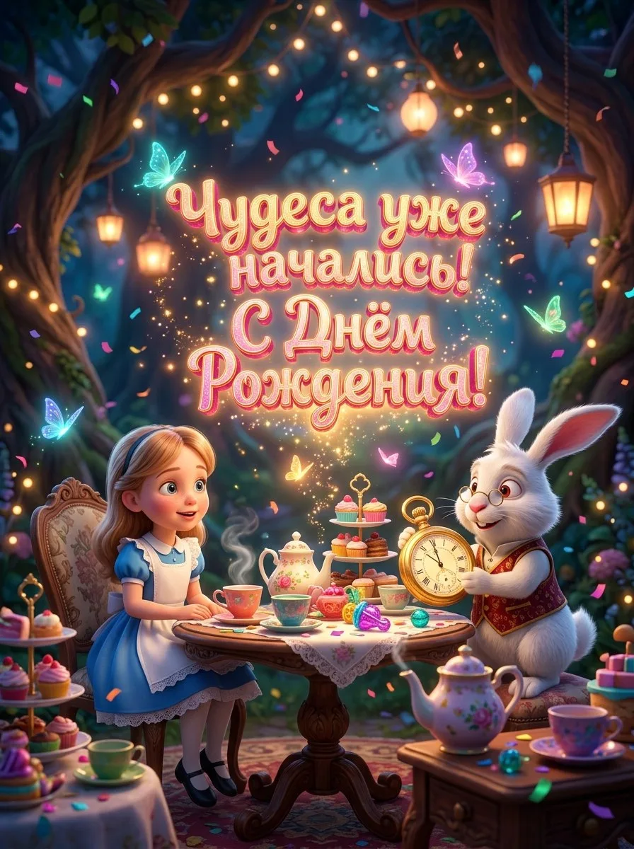 Чудеса уже начались! С Днём Рождения! Девочка и кролик с часами устроили самое волшебно...