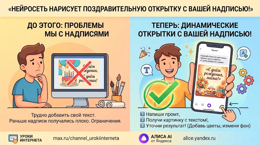 Нейросеть нарисует поздравительную открытку с вашей надписью