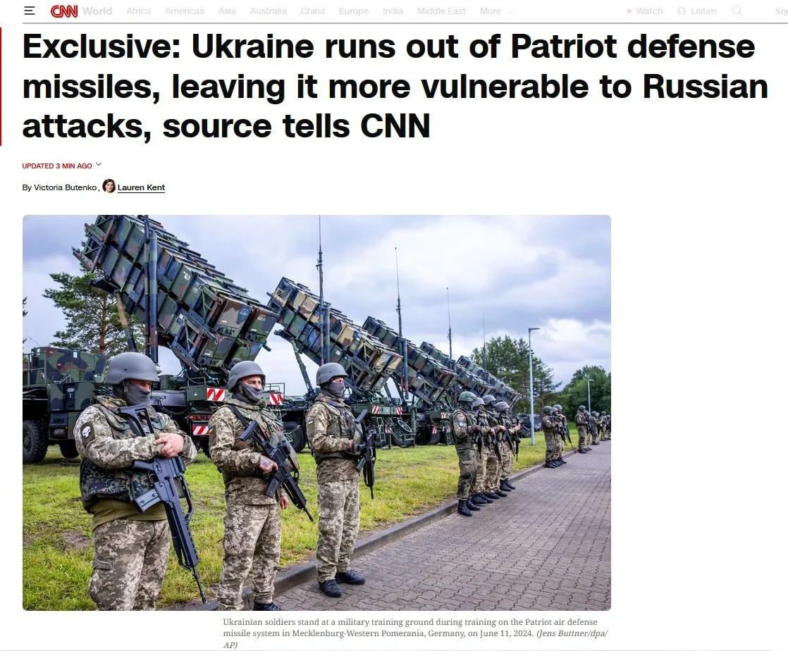 💥 У Украины закончились ракеты для Patriot — CNN