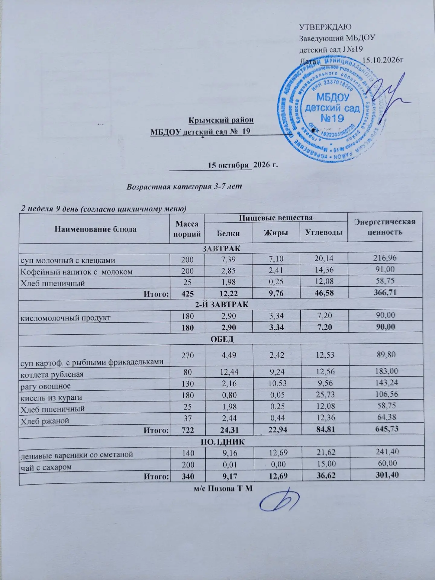 Меню 15 октября 2026г.🍋🍅