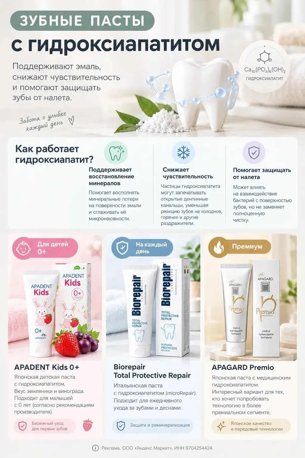 Зубная паста с гидроксиапатитом.